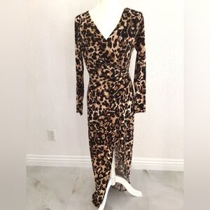 Thalia Sodi Leopard Print Romantic Long Sleeve Dress